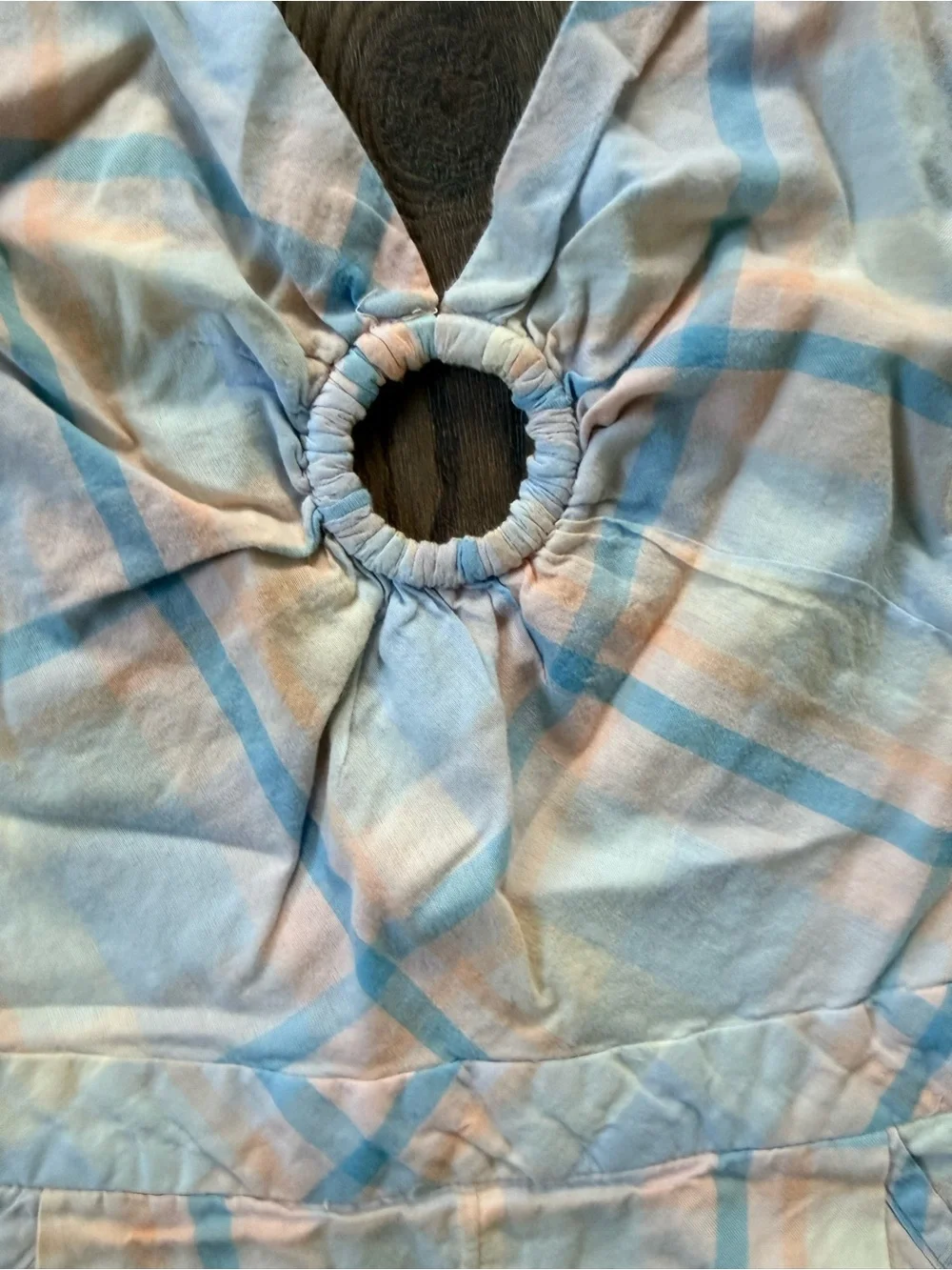 Kimchi Blue Pastel Plaid Romper in Light Blue and Peach - Picture 2 of 5